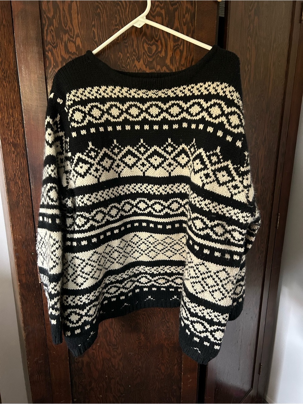 Vintage Eddie Bauer Black and Cream Fair Isle Crewneck Sweater
